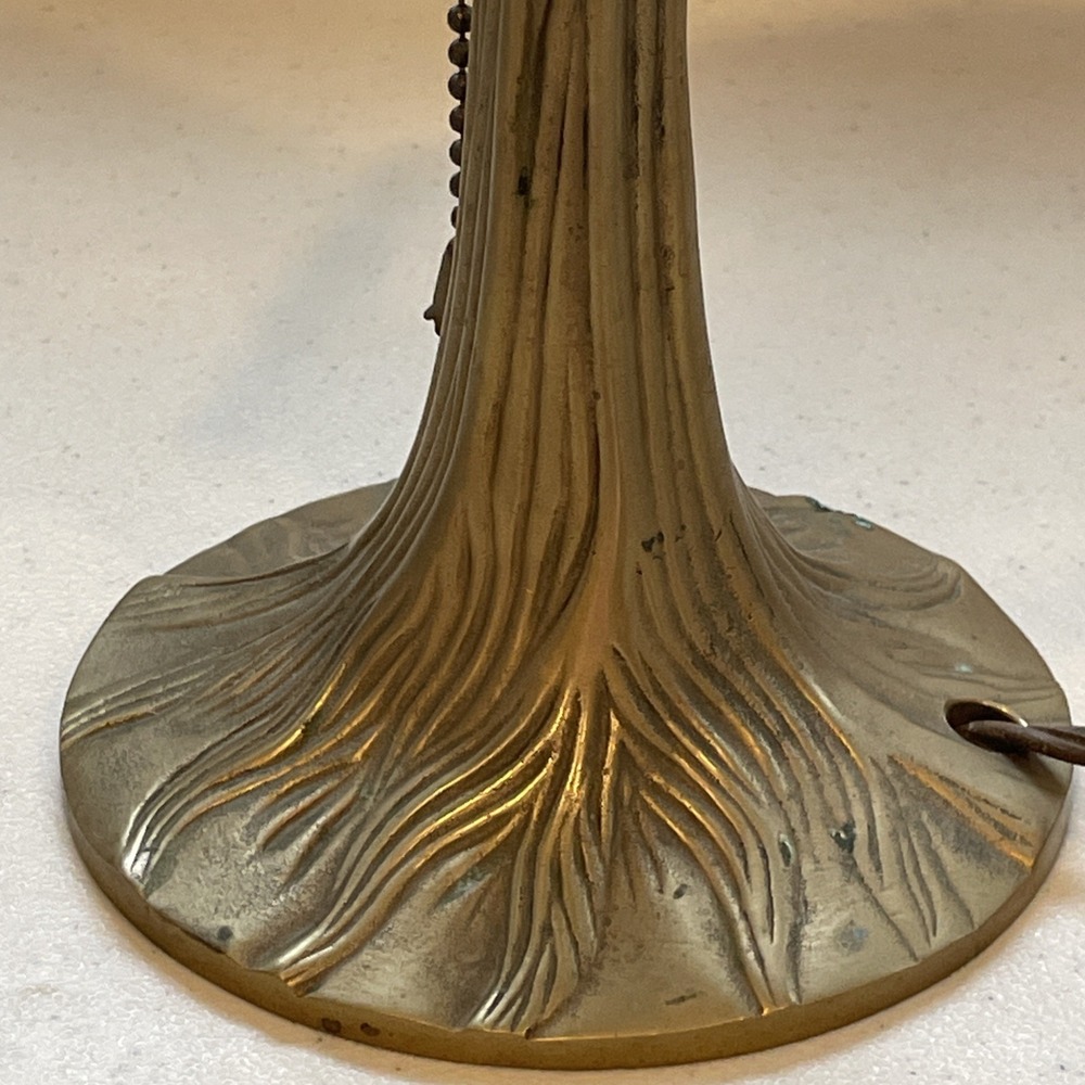 Vintage Art Nouveau Brass Table Lamp Etched Glass Shade Tiffany Style Tree Base - Picture 11 of 16